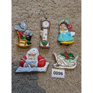 Handmade Ceramic Ornaments 1980-90's Santa,‎ Mice, Caroler, Sleigh Grannycore